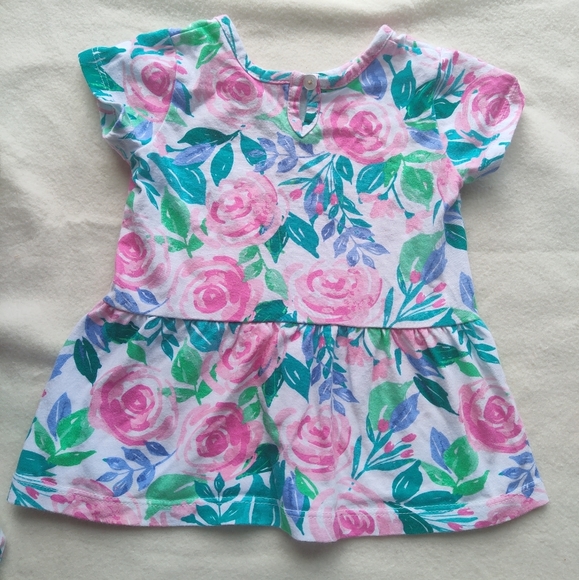Floral Dress with Diaper Cover Short Sleeve Pastel Size 3-6 Months - Picture 6 of 7